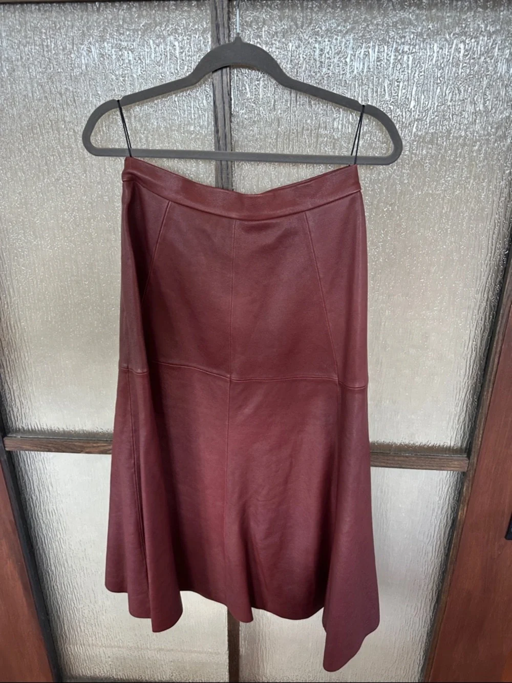 forte_forte Women’s Leather A-Line Midi Skirt in Burgundy size 6 NWT ret $1,000